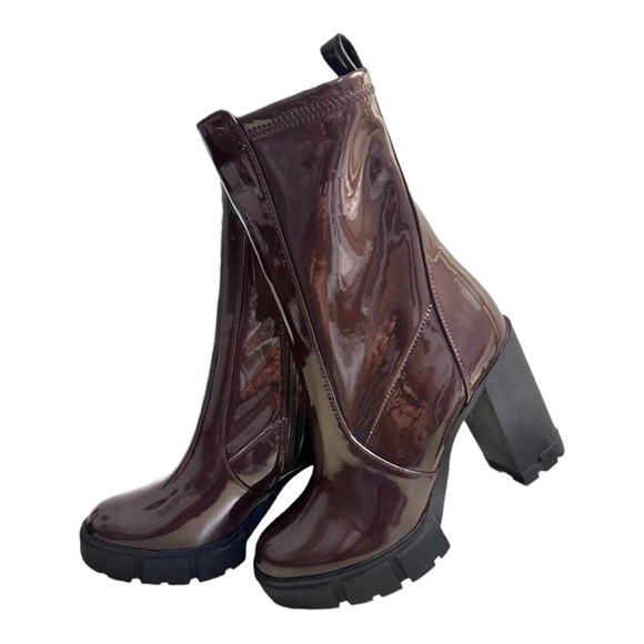 Aldo Illanna brown patent pull-on lug sole heeled ankle boots size 10 new - Picture 7 of 15